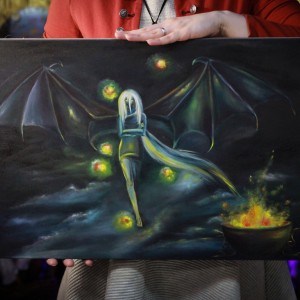 Фото Девушка демон с крыльями летучей мыши картина масло