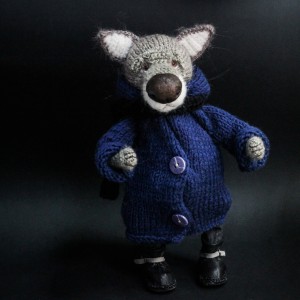 Фото Волк в синем пальто, игрушка ручной работы
