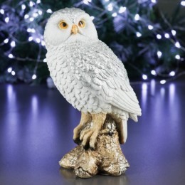 Фото Скульптура Белая сова на коряге, 9х12х19см