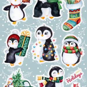 Фото Набор бумажных наклеек №156 "Новогодние пингвины"