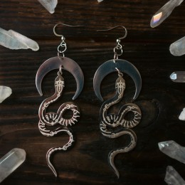 Фото Сережки стальные, большие змеи и лунница