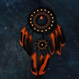 Фото Ловец снов двойной черно-оранжевый с кораллом «Осеннее пламя»