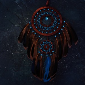 Фото Ловец снов двойной коричнево-голубой с каплей «Магия ветра»